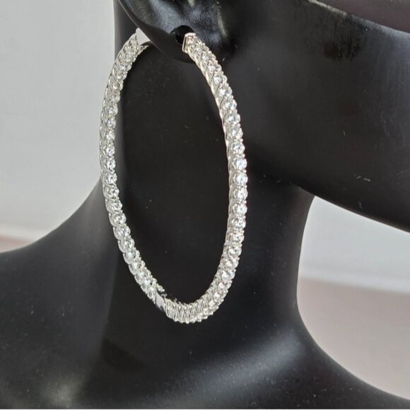 925 Sterling Silver Large Hoop Earrings 4.5cm with Genuine Moissanite Gemstone - Picture 4 of 12